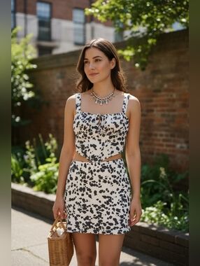 Cotton Candy Black and White A-Line Mini Skirt Ant Crop Top Set Size M